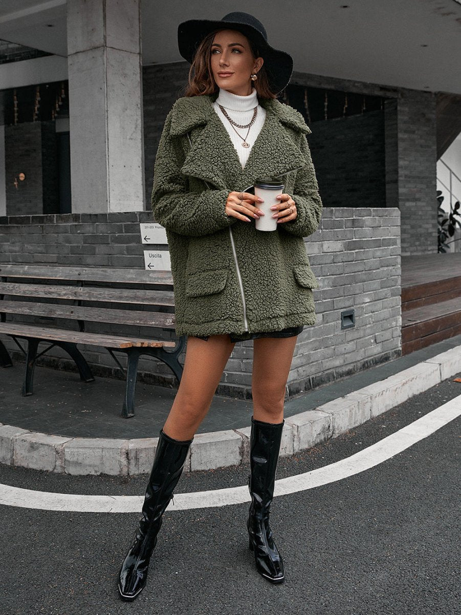 Ivy Lane Zip - Up Collared Teddy Jacket - Outerwear