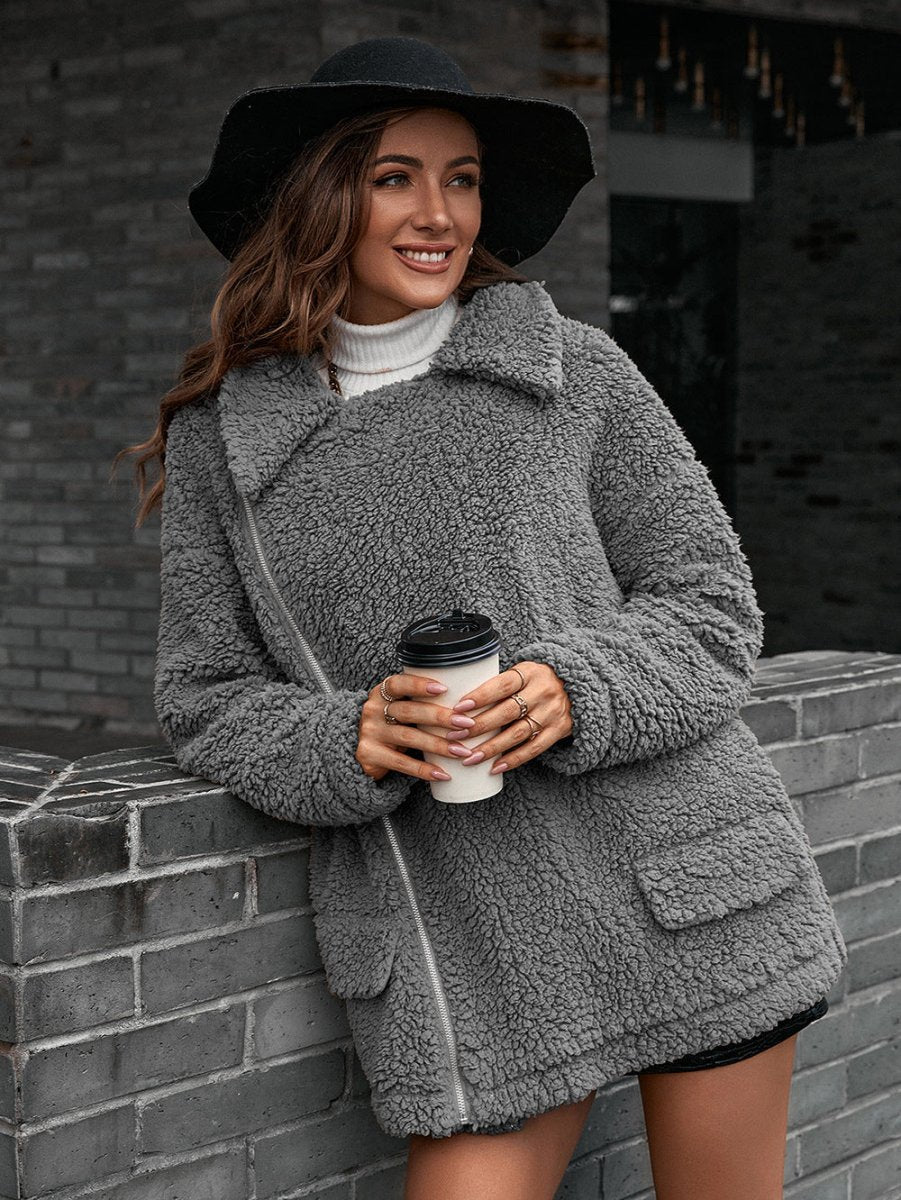 Ivy Lane Zip - Up Collared Teddy Jacket - Outerwear