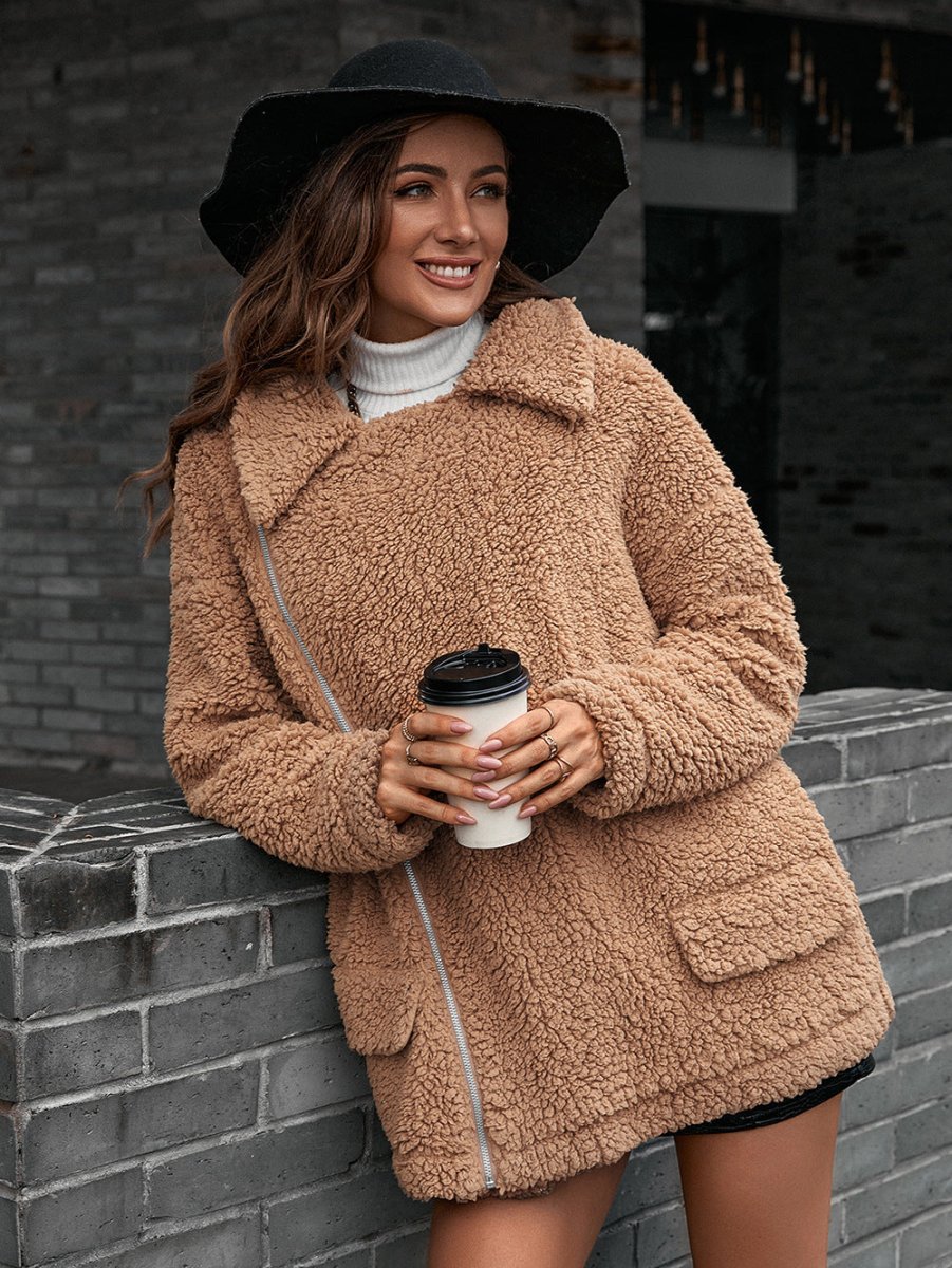 Ivy Lane Zip - Up Collared Teddy Jacket - Outerwear