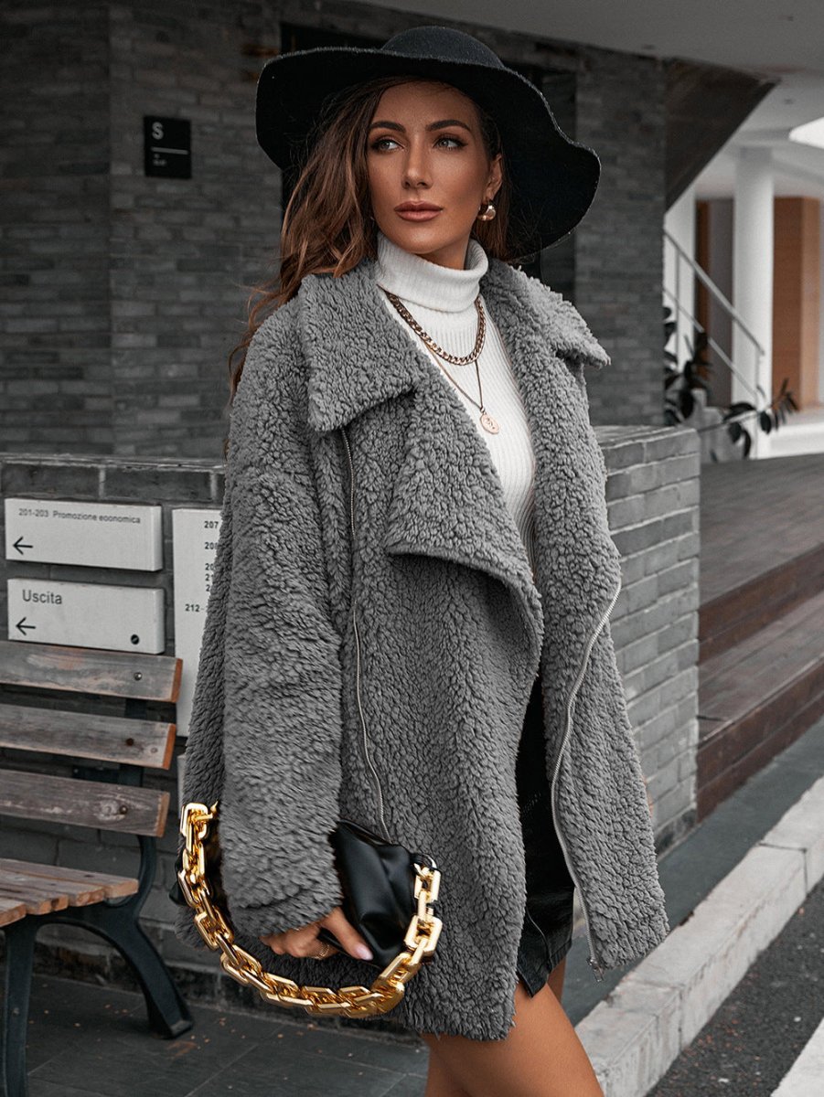 Ivy Lane Zip - Up Collared Teddy Jacket - Outerwear