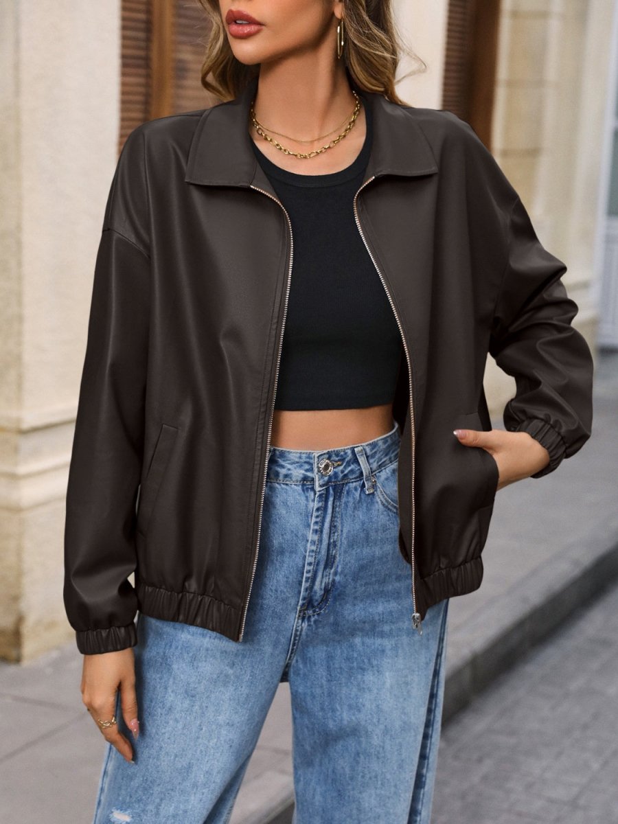 Ivy Lane Zip Up Dropped Shoulder Jacket - Outerwear
