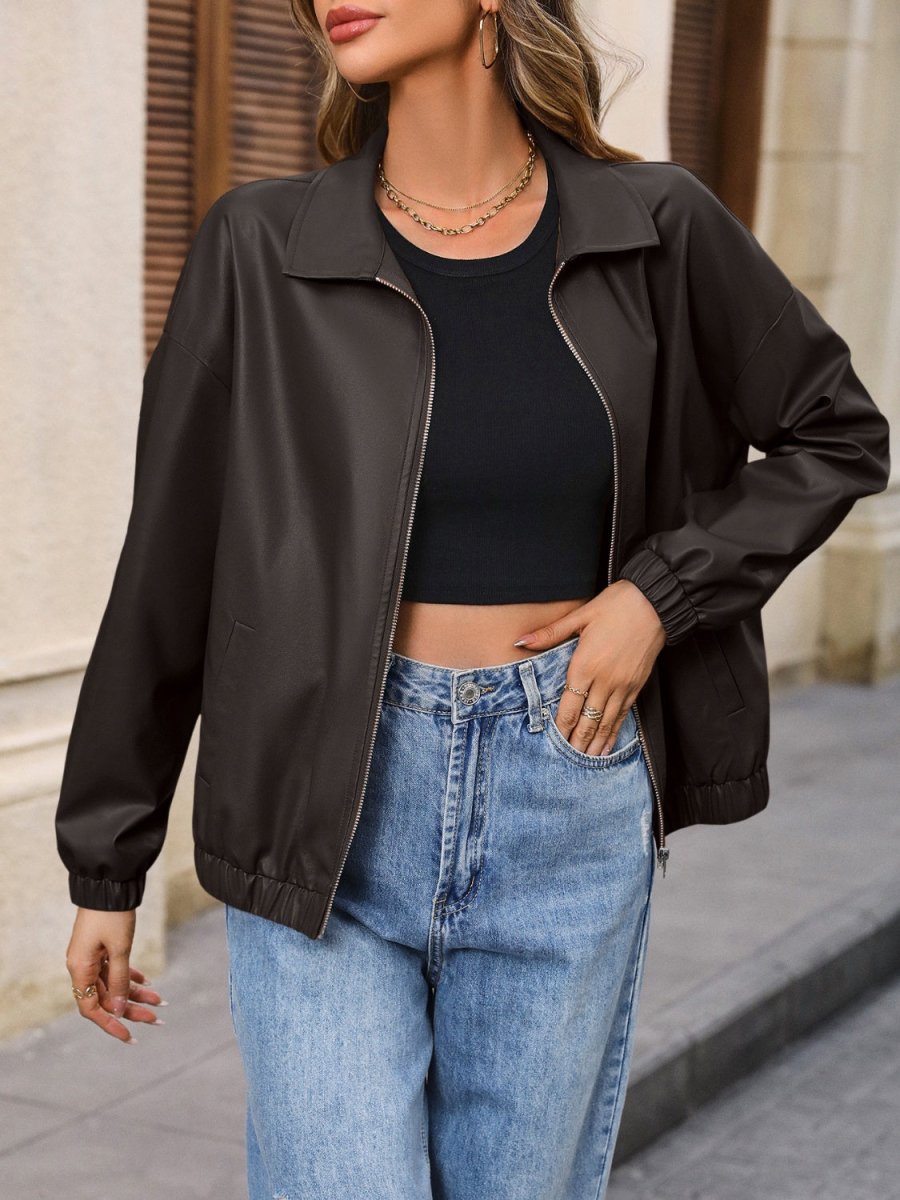 Ivy Lane Zip Up Dropped Shoulder Jacket - Outerwear