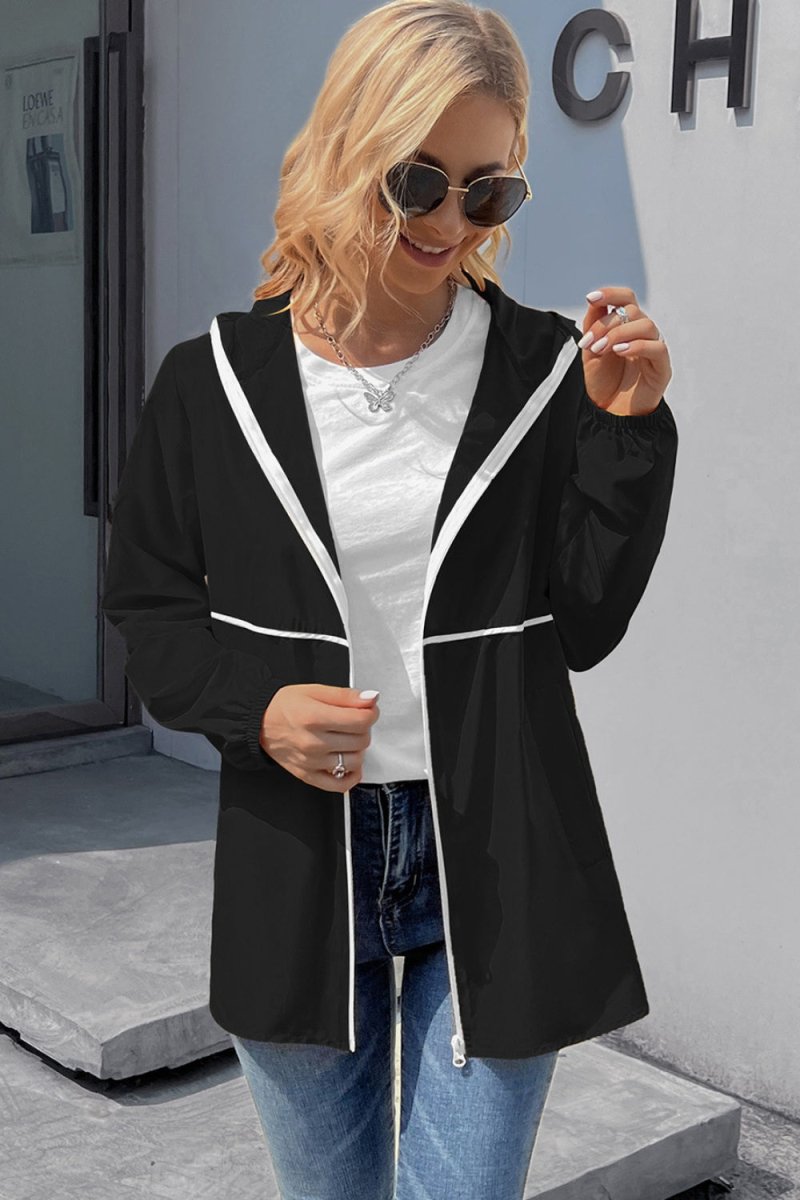 Ivy Lane Zip Up Long Sleeve Hooded Watertight Jacket - Outerwear