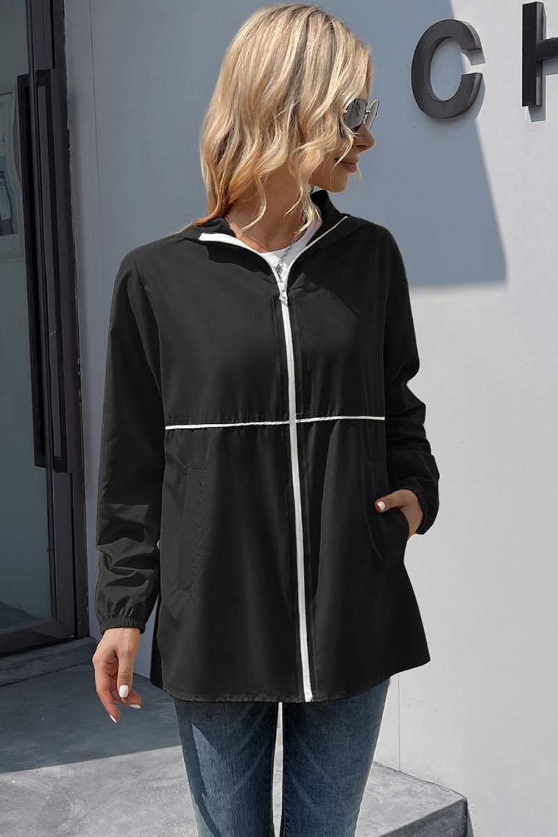 Ivy Lane Zip Up Long Sleeve Hooded Watertight Jacket - Outerwear