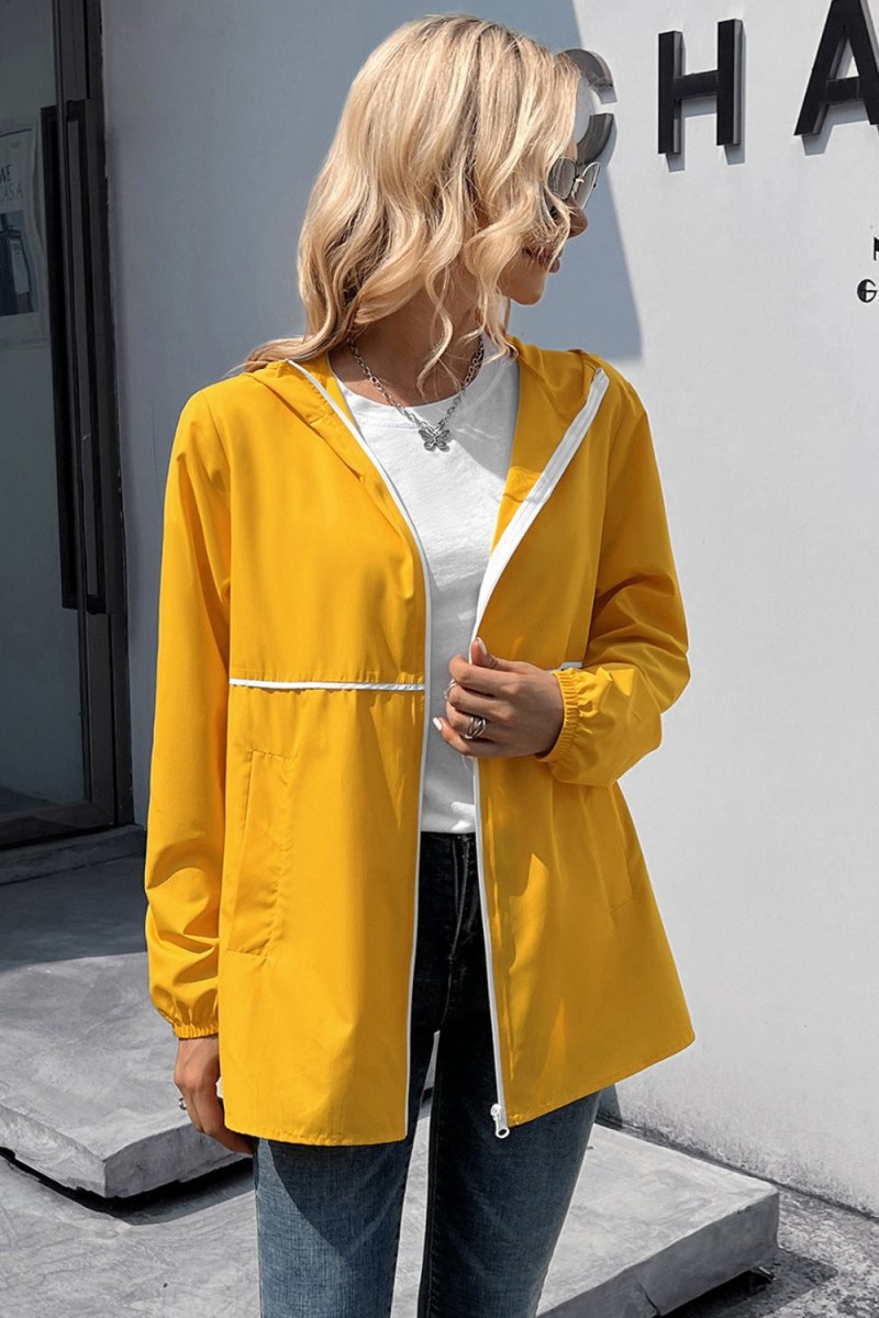 Ivy Lane Zip Up Long Sleeve Hooded Watertight Jacket - Outerwear