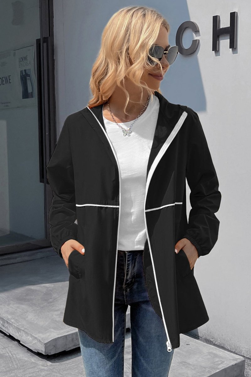 Ivy Lane Zip Up Long Sleeve Hooded Watertight Jacket - Outerwear