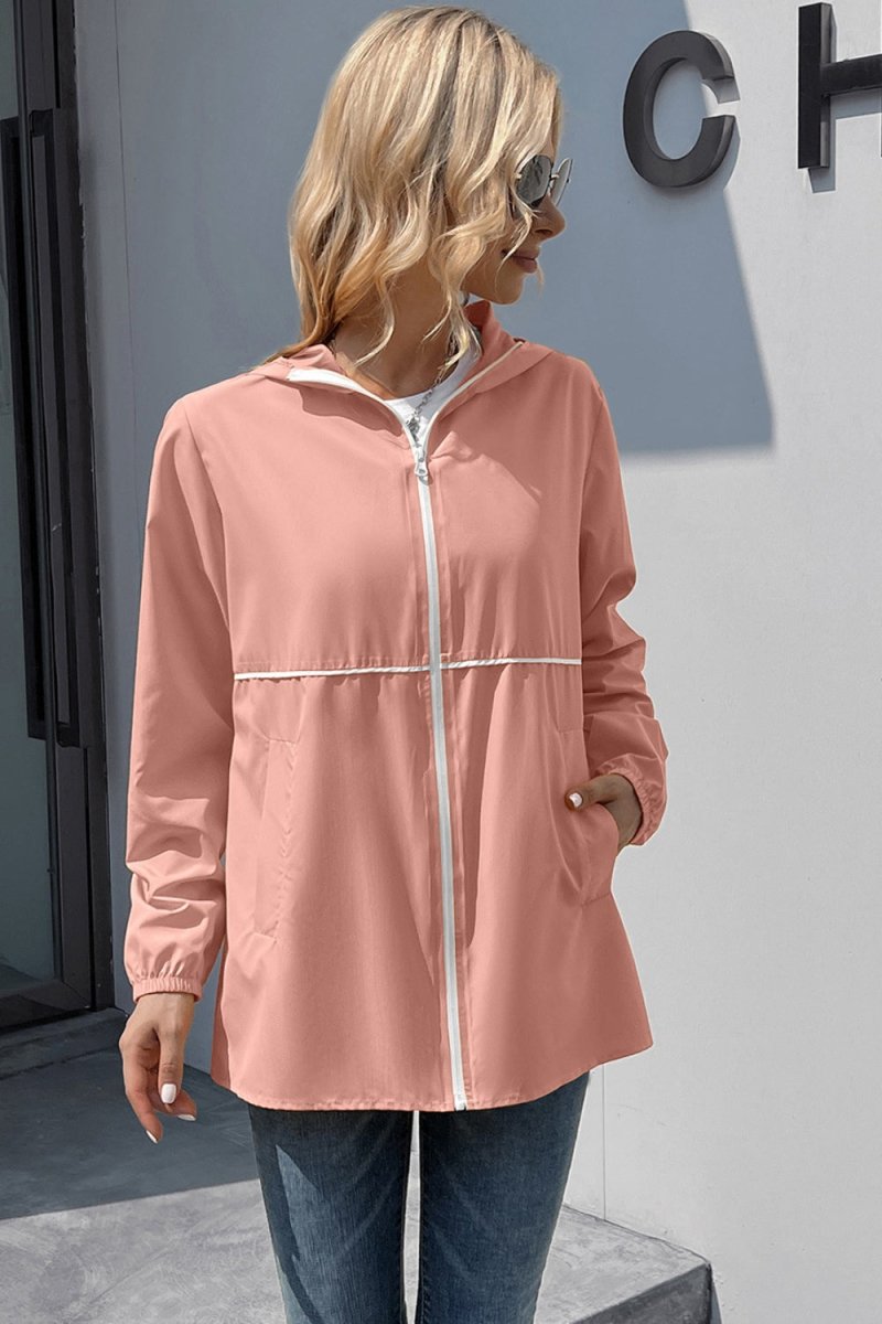 Ivy Lane Zip Up Long Sleeve Hooded Watertight Jacket - Outerwear