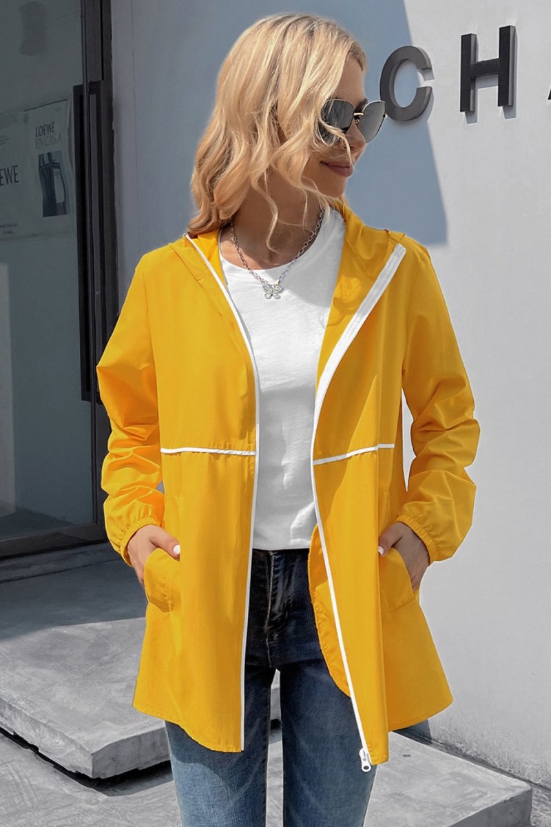 Ivy Lane Zip Up Long Sleeve Hooded Watertight Jacket - Outerwear