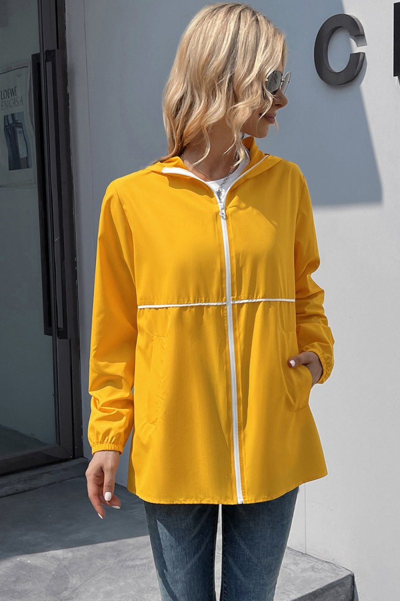 Ivy Lane Zip Up Long Sleeve Hooded Watertight Jacket - Outerwear