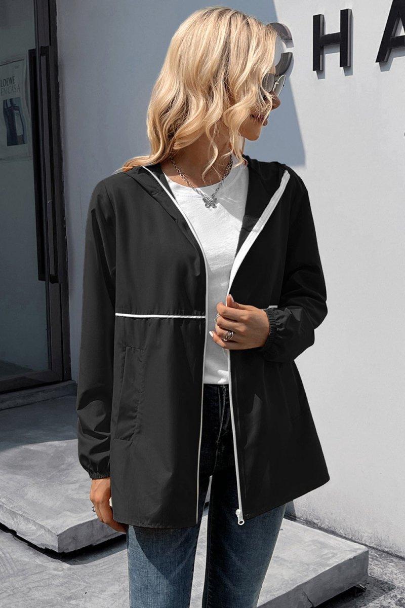 Ivy Lane Zip Up Long Sleeve Hooded Watertight Jacket - Outerwear