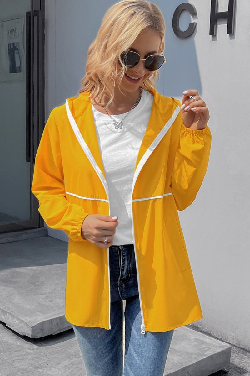 Ivy Lane Zip Up Long Sleeve Hooded Watertight Jacket - Outerwear