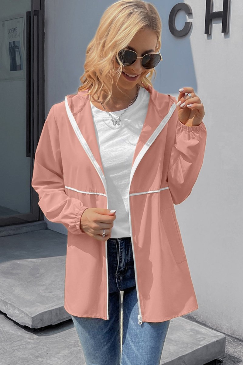 Ivy Lane Zip Up Long Sleeve Hooded Watertight Jacket - Outerwear