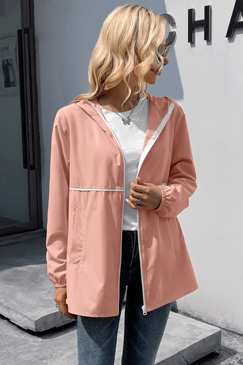 Ivy Lane Zip Up Long Sleeve Hooded Watertight Jacket - Outerwear