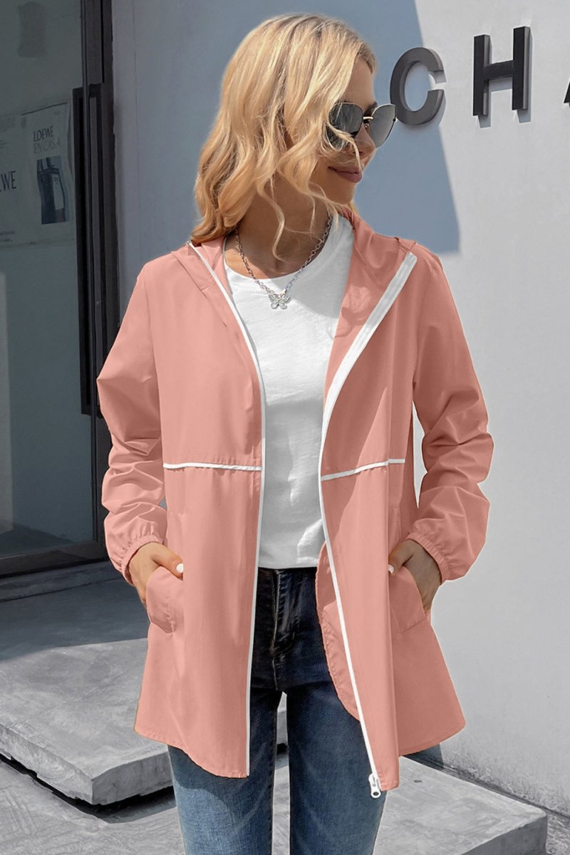 Ivy Lane Zip Up Long Sleeve Hooded Watertight Jacket - Outerwear
