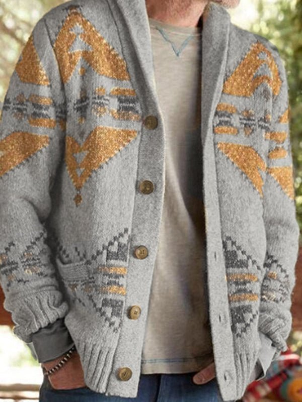 Jacquard Outer Wear Sweater Long Sleeve Knitted Jacket Top - Outerwear