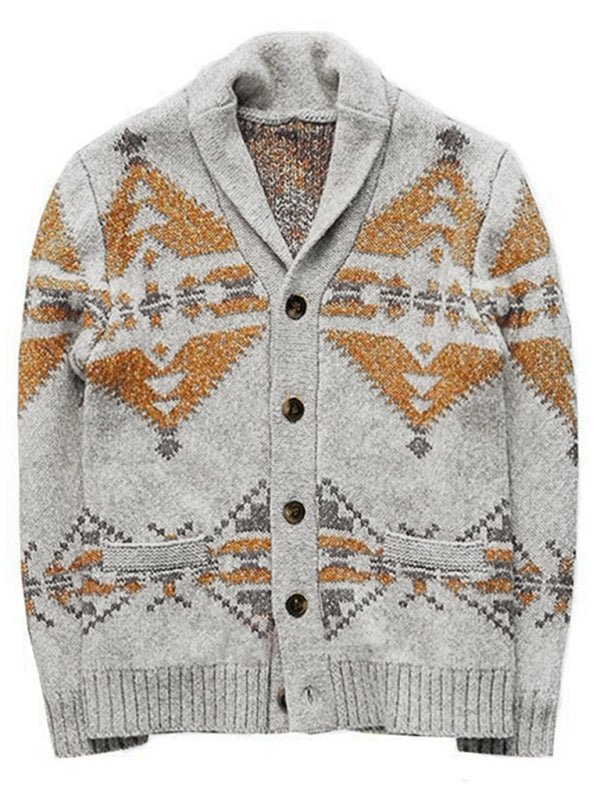 Jacquard Outer Wear Sweater Long Sleeve Knitted Jacket Top - Outerwear