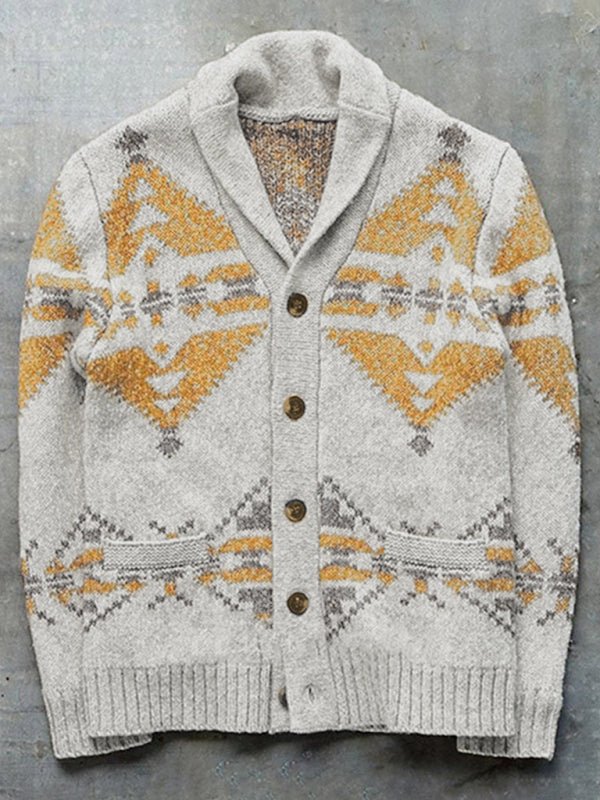 Jacquard Outer Wear Sweater Long Sleeve Knitted Jacket Top - Outerwear