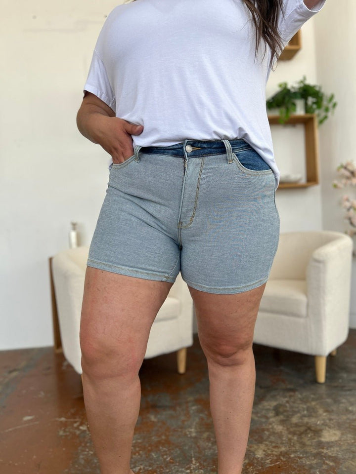 Judy Blue Full Size Color Block Denim Shorts - Bottoms