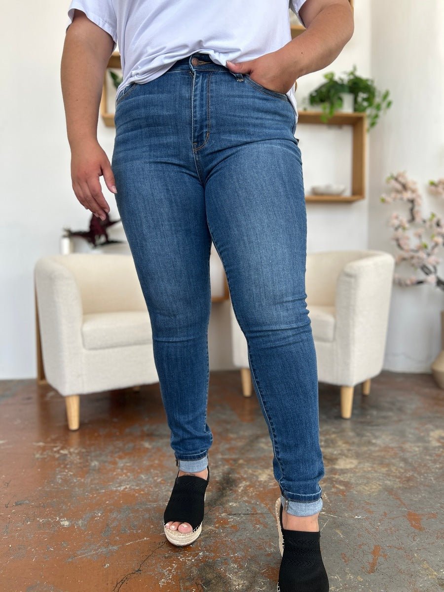 Judy Blue Full Size Cuffed Hem Skinny Jeans - Bottoms