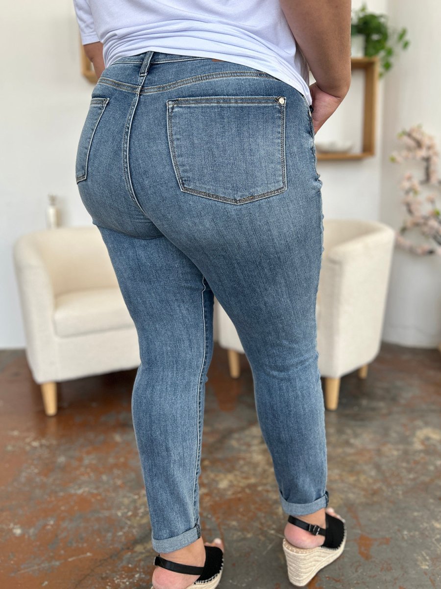 Judy Blue Full Size Cuffed Hem Slim Jeans - Bottoms