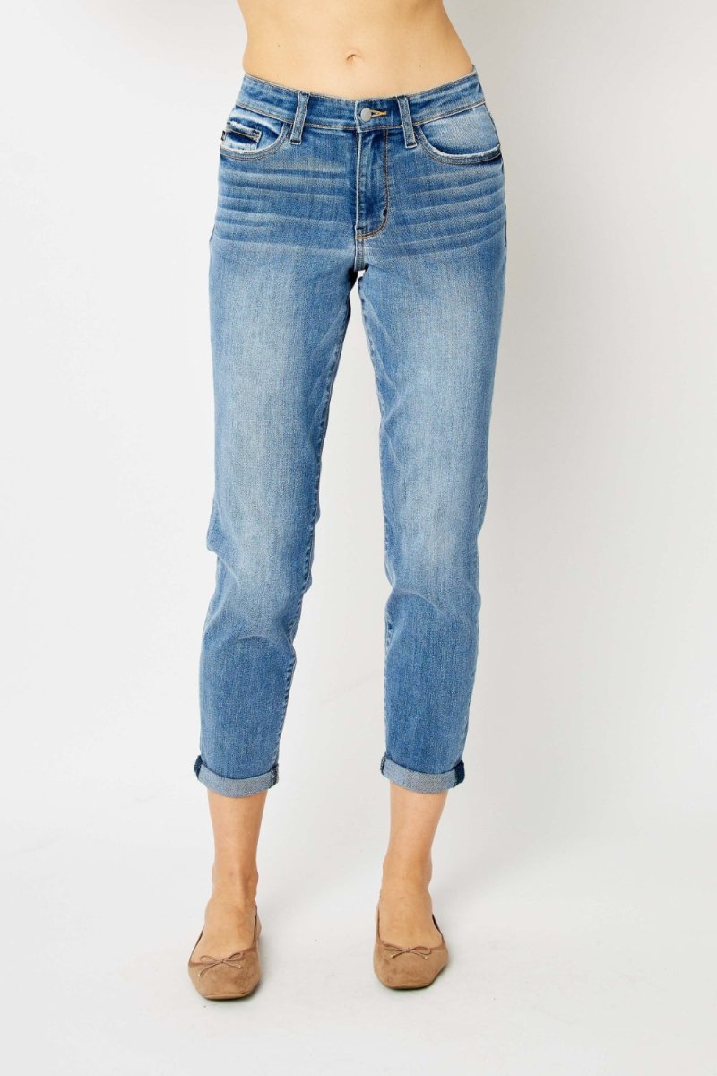 Judy Blue Full Size Cuffed Hem Slim Jeans - Bottoms