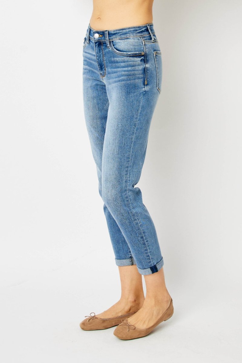 Judy Blue Full Size Cuffed Hem Slim Jeans - Bottoms