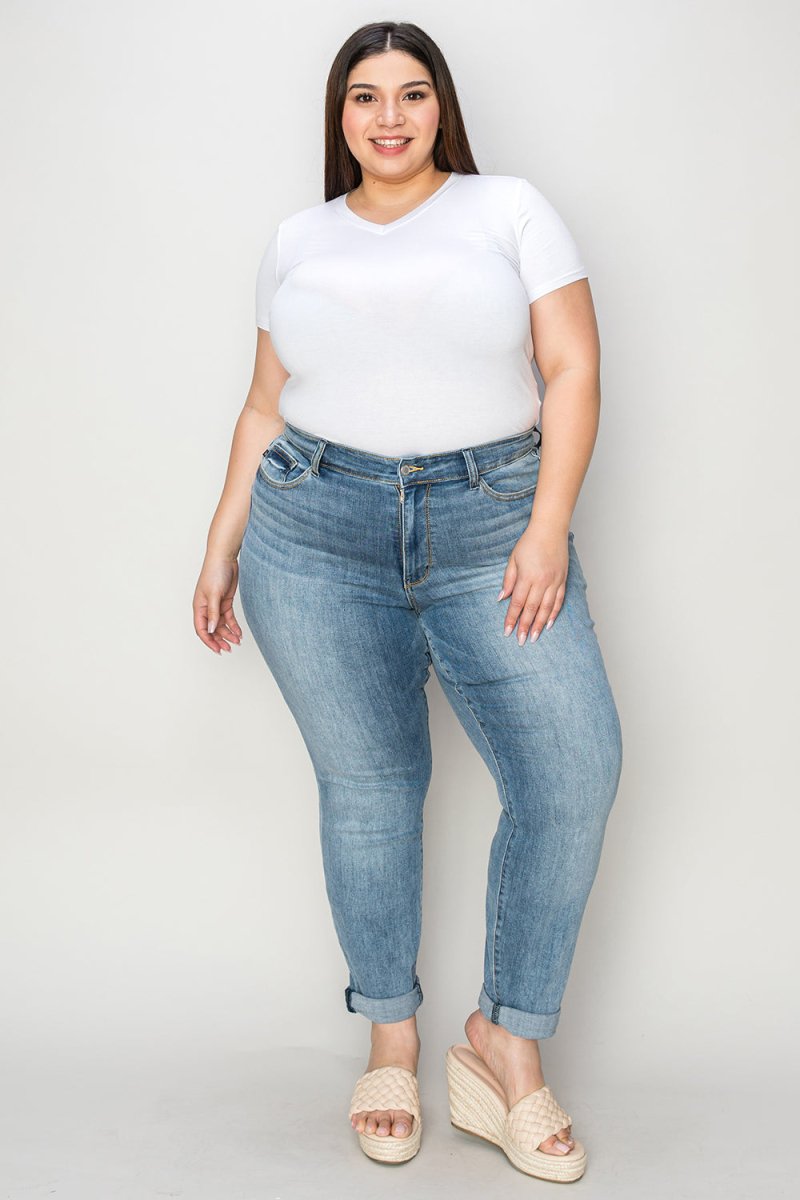 Judy Blue Full Size Cuffed Hem Slim Jeans - Bottoms