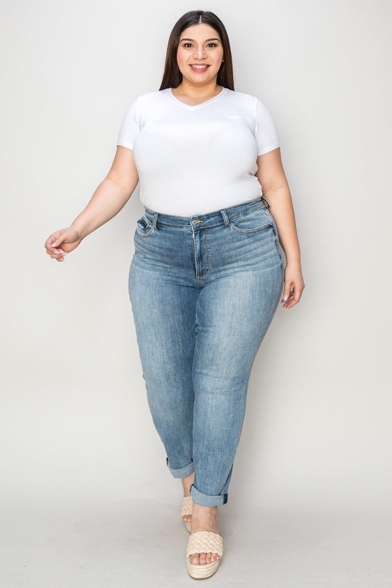 Judy Blue Full Size Cuffed Hem Slim Jeans - Bottoms