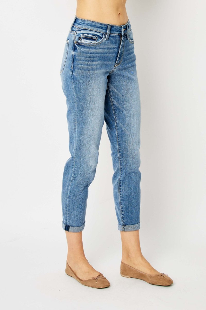 Judy Blue Full Size Cuffed Hem Slim Jeans - Bottoms