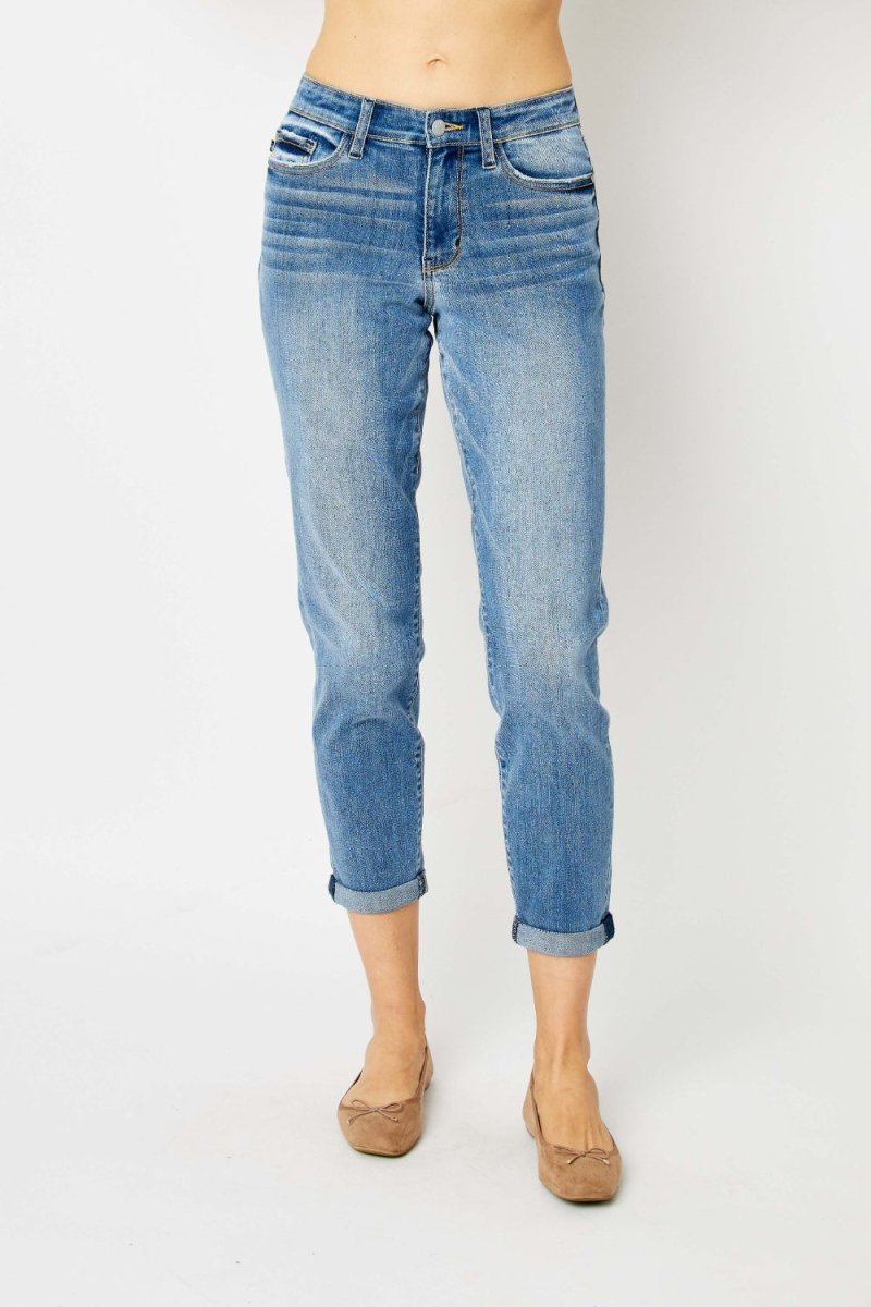 Judy Blue Full Size Cuffed Hem Slim Jeans - Bottoms
