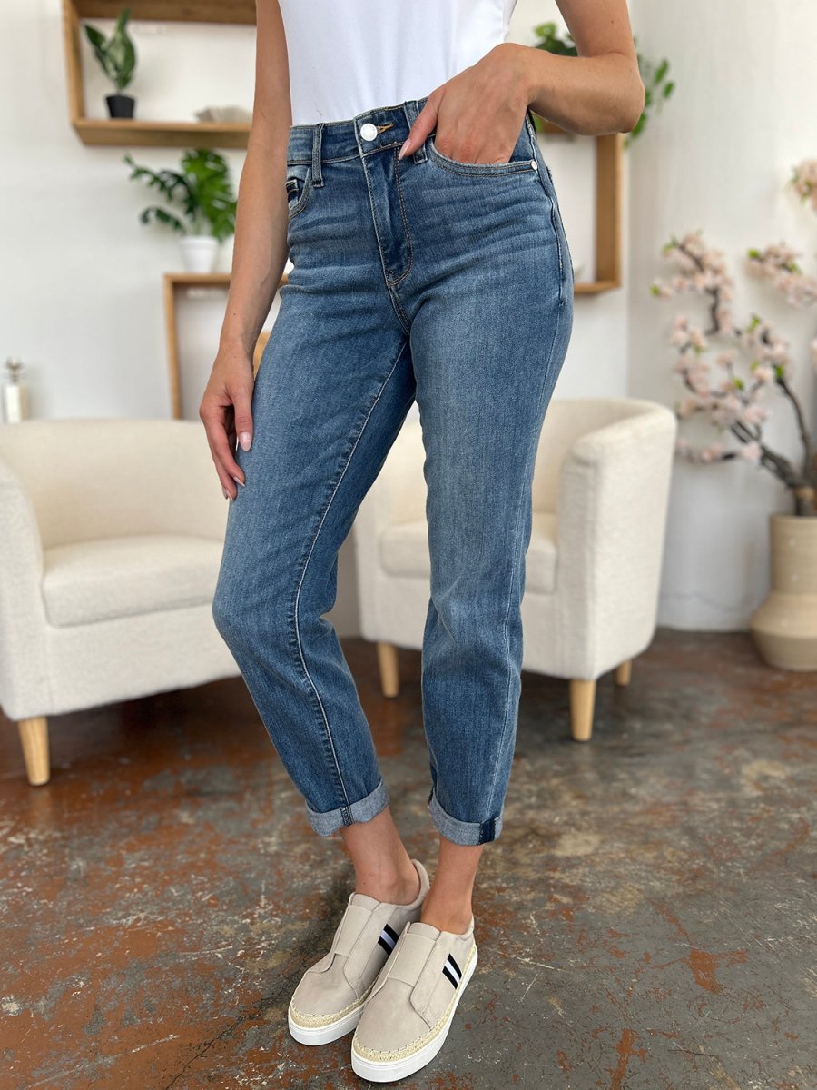 Judy Blue Full Size Cuffed Hem Slim Jeans - Bottoms
