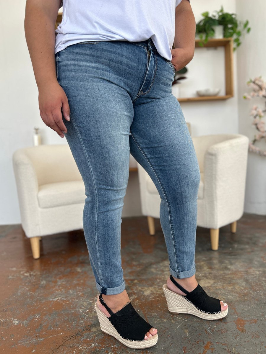 Judy Blue Full Size Cuffed Hem Slim Jeans - Bottoms