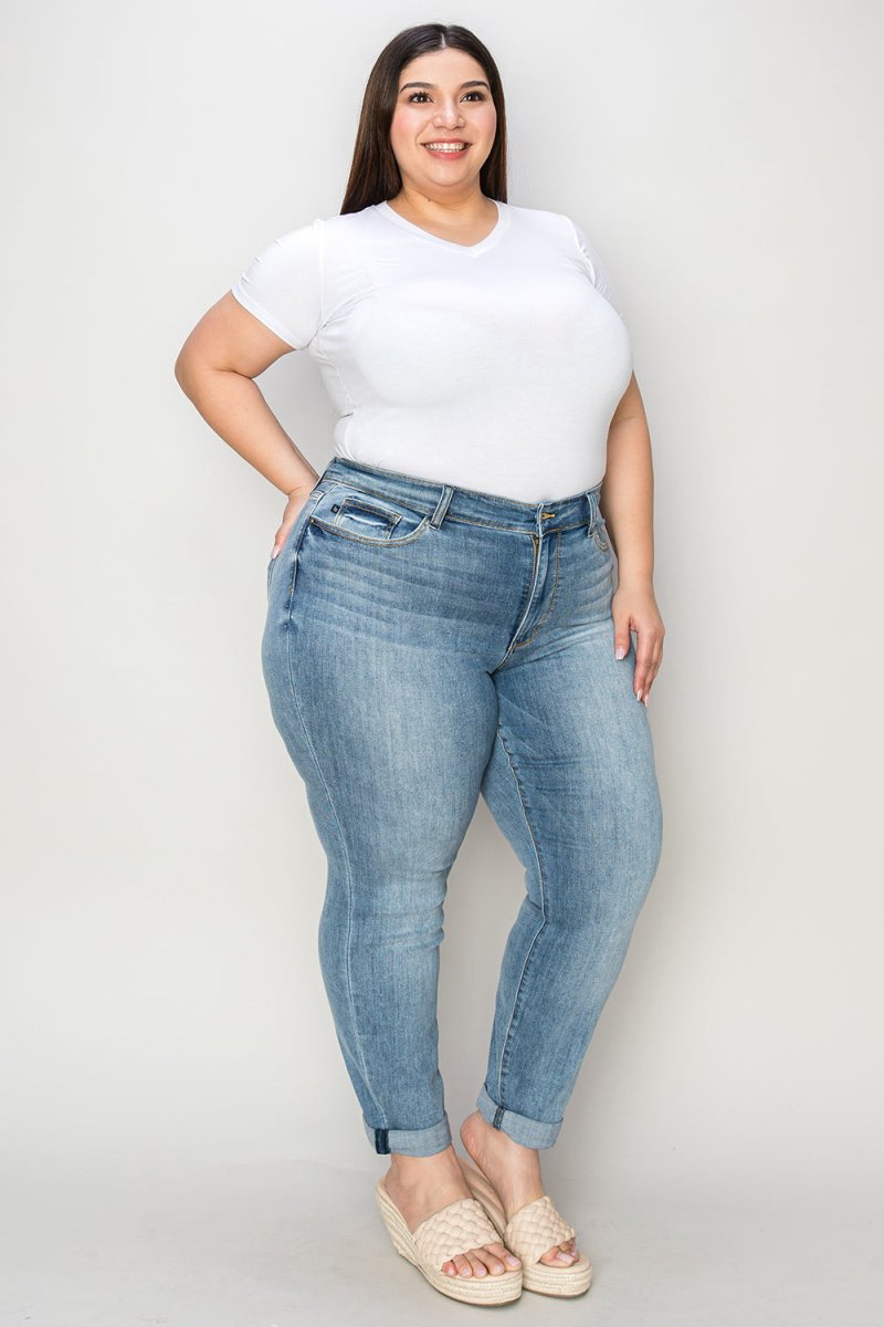 Judy Blue Full Size Cuffed Hem Slim Jeans - Bottoms