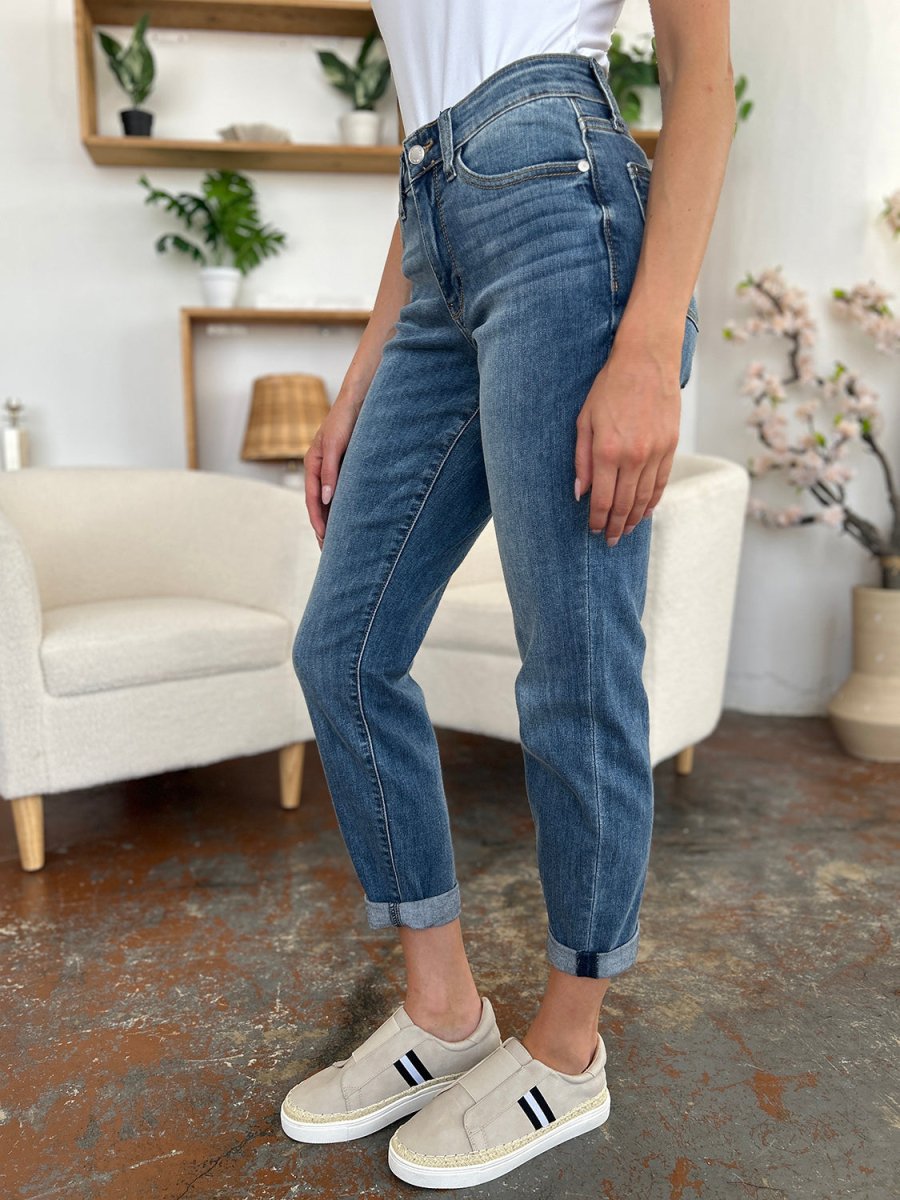 Judy Blue Full Size Cuffed Hem Slim Jeans - Bottoms