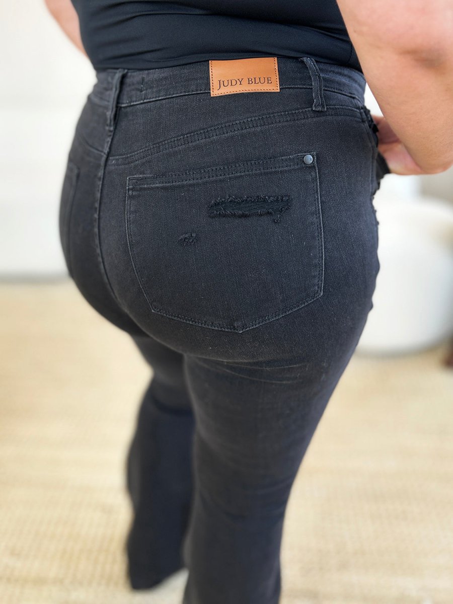 Judy Blue Full Size High Waist Distressed Flare Jeans - Bottoms