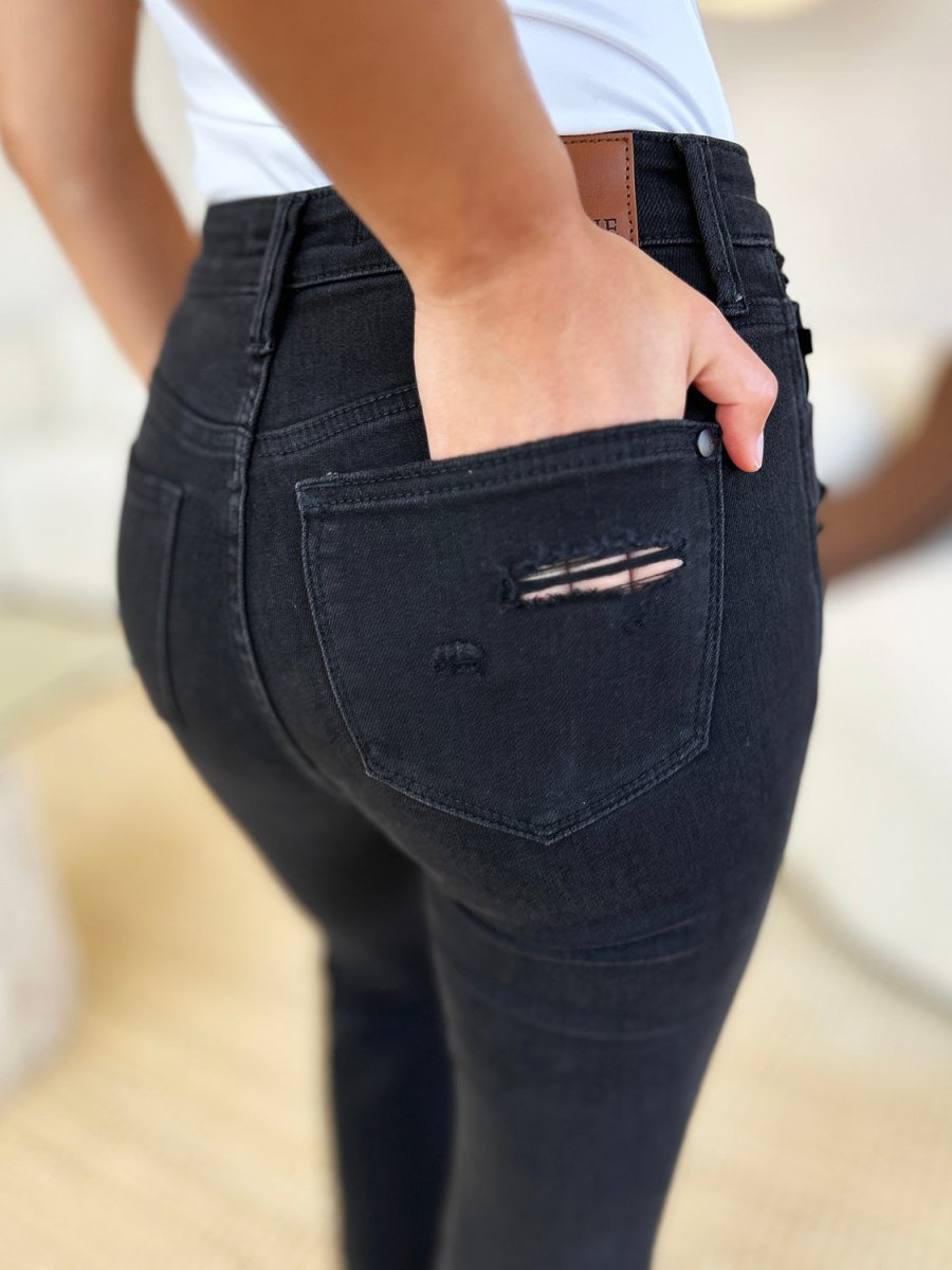 Judy Blue Full Size High Waist Distressed Flare Jeans - Bottoms