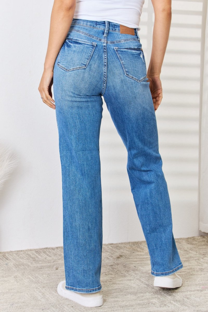 Judy Blue Full Size High Waist Distressed Straight - Leg Jeans - Bottoms