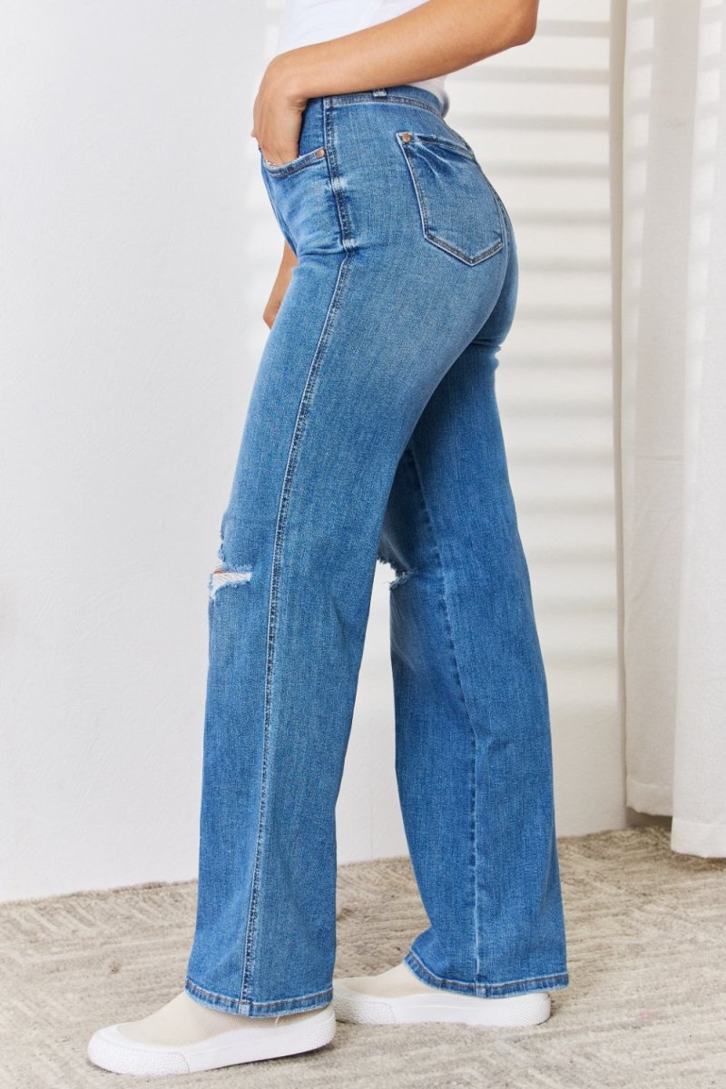 Judy Blue Full Size High Waist Distressed Straight - Leg Jeans - Bottoms