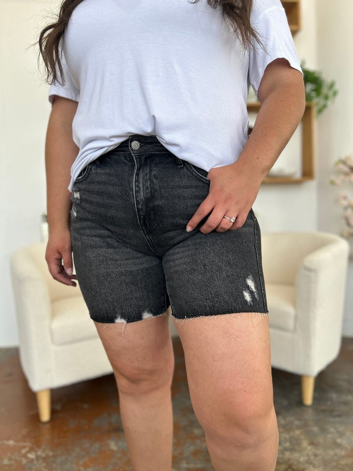 Judy Blue Full Size High Waist Rigid Magic Denim Shorts - Bottoms