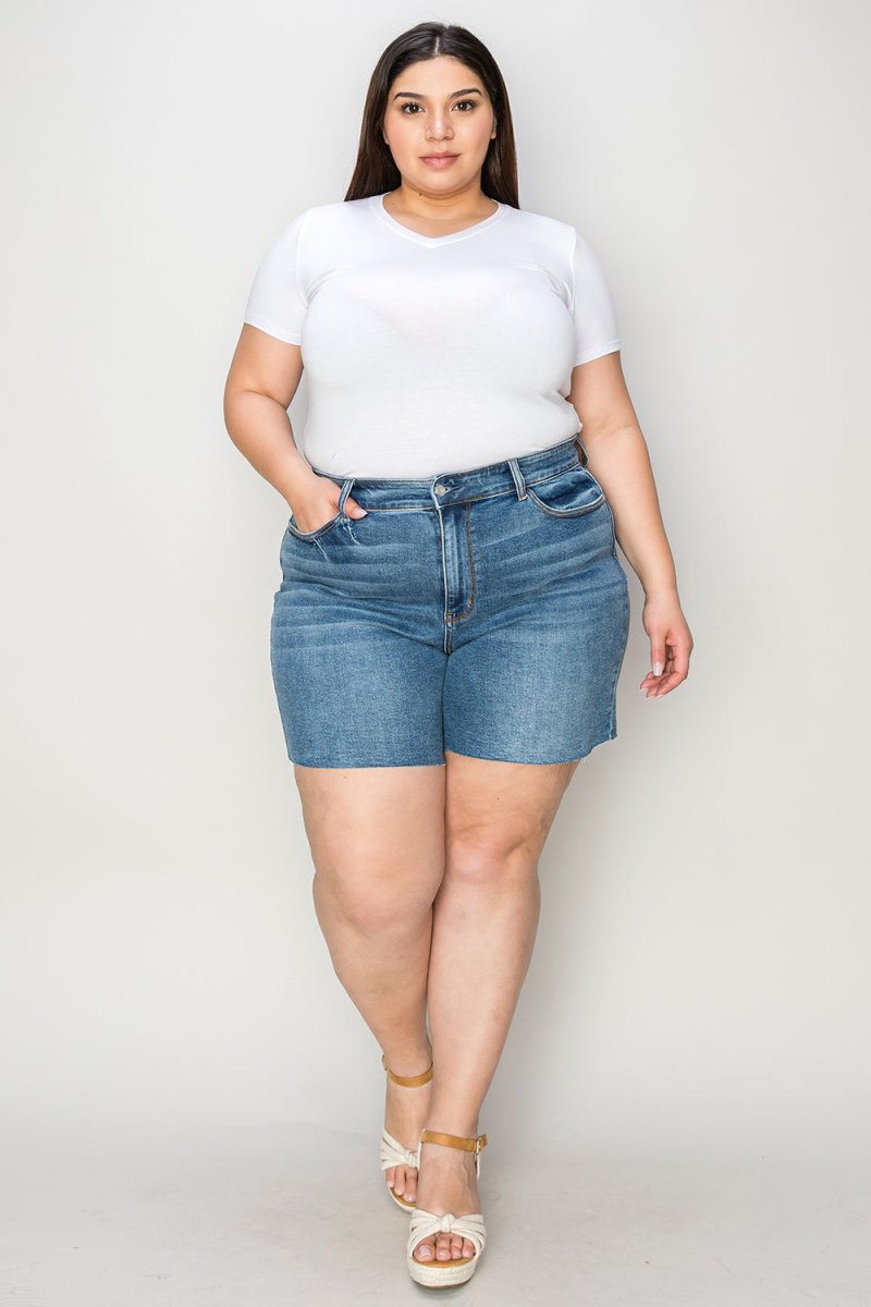 Judy Blue Full Size High Waist Slim Denim Shorts - Bottoms