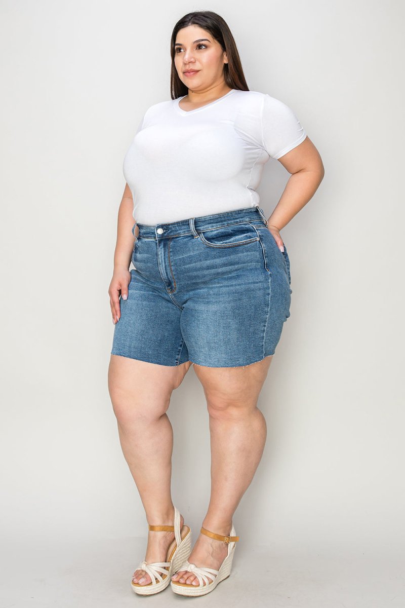 Judy Blue Full Size High Waist Slim Denim Shorts - Bottoms