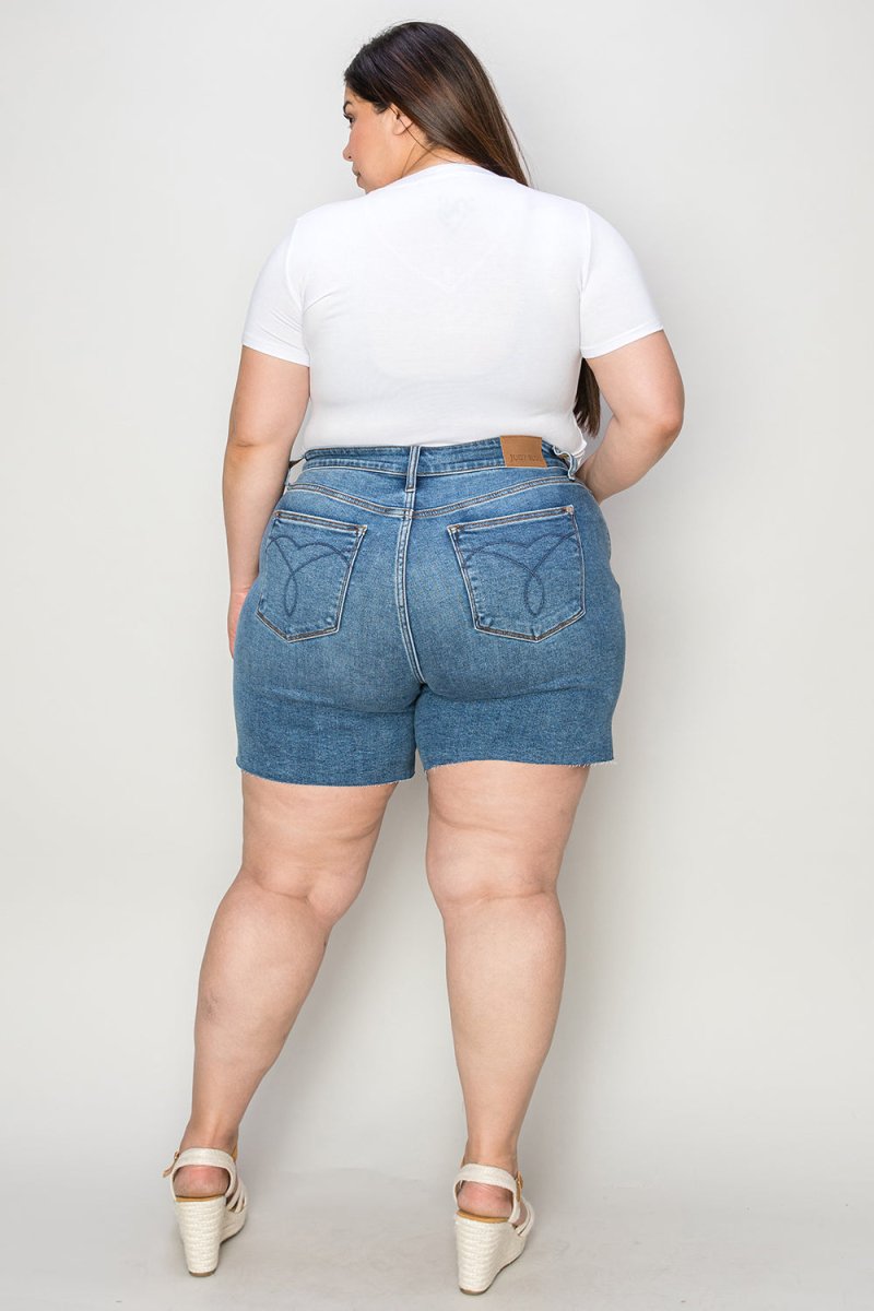 Judy Blue Full Size High Waist Slim Denim Shorts - Bottoms