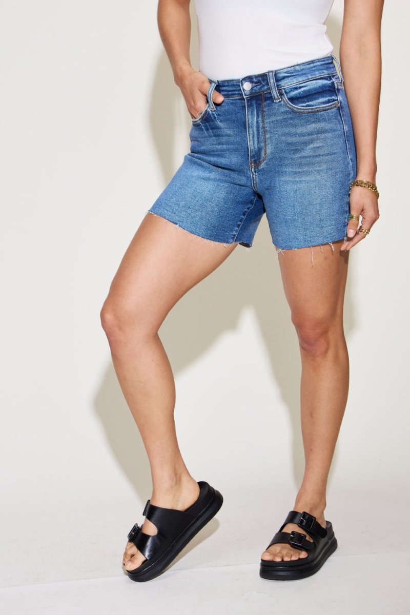 Judy Blue Full Size High Waist Slim Denim Shorts - Bottoms