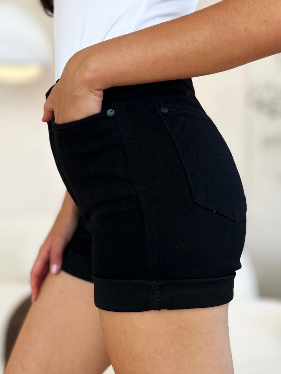 Judy Blue Full Size High Waist Tummy Control Cuffed Denim Shorts - Bottoms