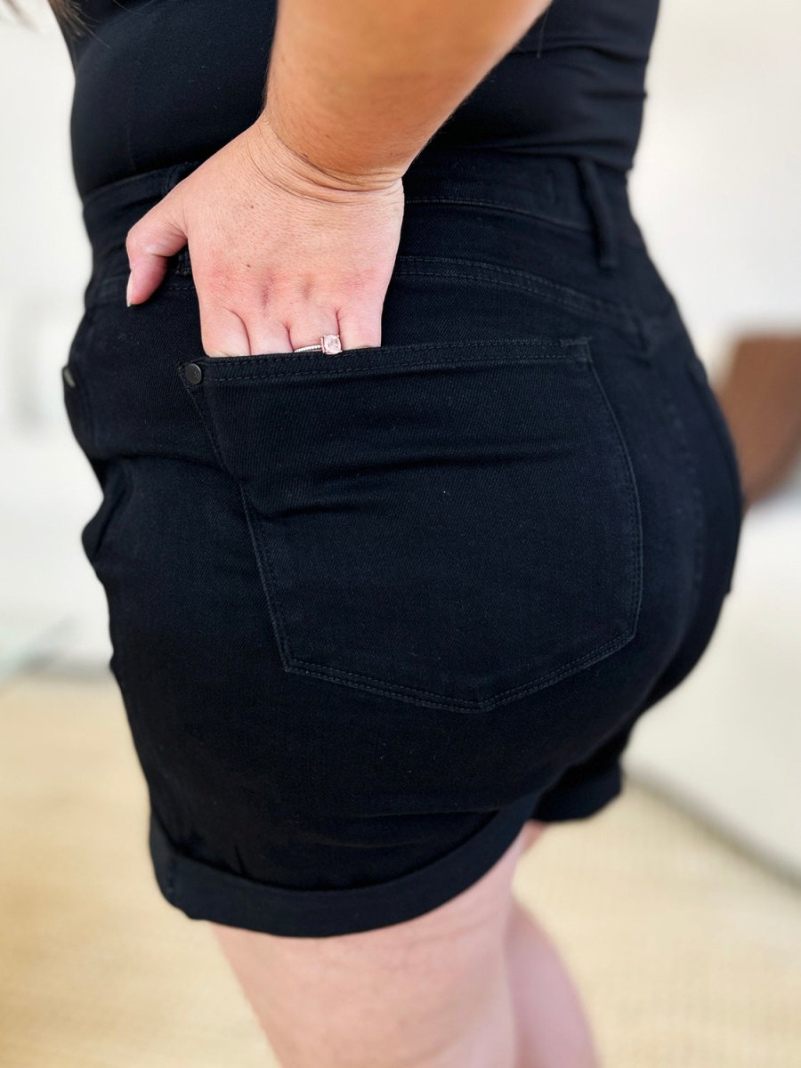 Judy Blue Full Size High Waist Tummy Control Cuffed Denim Shorts - Bottoms