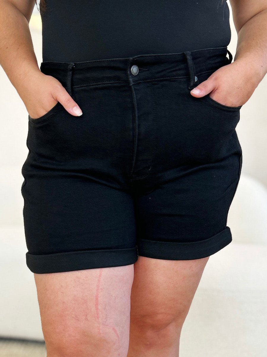 Judy Blue Full Size High Waist Tummy Control Cuffed Denim Shorts - Bottoms