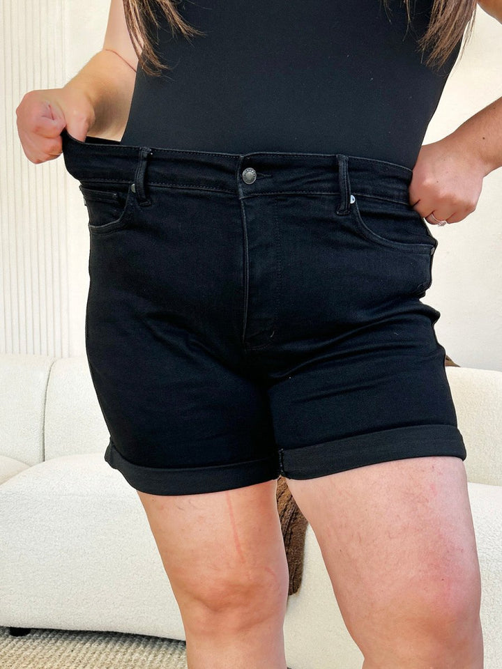 Judy Blue Full Size High Waist Tummy Control Cuffed Denim Shorts - Bottoms