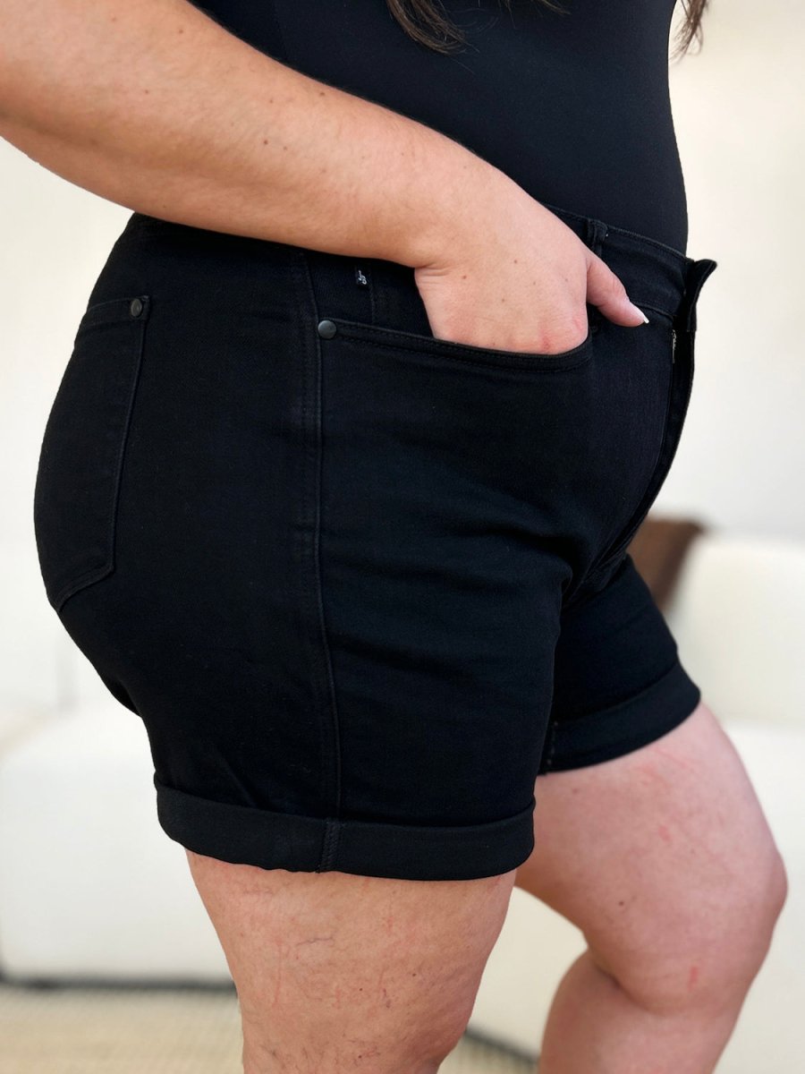 Judy Blue Full Size High Waist Tummy Control Cuffed Denim Shorts - Bottoms