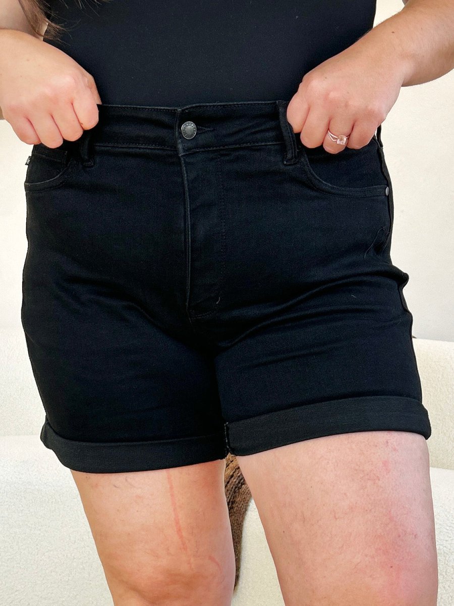 Judy Blue Full Size High Waist Tummy Control Cuffed Denim Shorts - Bottoms
