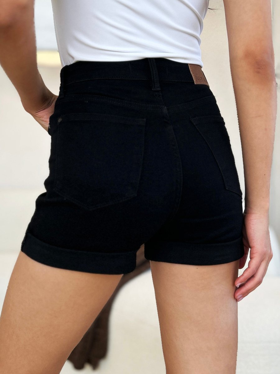 Judy Blue Full Size High Waist Tummy Control Cuffed Denim Shorts - Bottoms